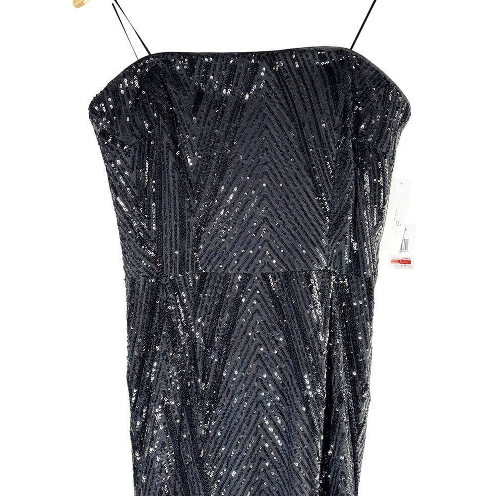 Teri Jon by Rickie Freeman Strapless Geometric Sequined Gown Black US 12 Formal - Picture 4 of 15